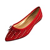 RED POINTED BALLET FLAT SHOES WITH GOLDEN STUDS & BOW WOMEN'S SIZE 8.5