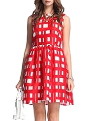 Checkered Print Pleated Sleeveless  Dress
