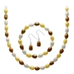 SAVE $40 - Sterling Silver Freshwater Cultured Multi Color Pearl Necklace, Bracelet Earring Jewelry Set $9.99