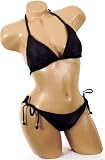 Cute Sexy Solid Black Triangle Top with Tie Side String Bikini Two Piece Swimsuit Set