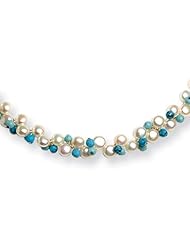 Sterling Silver 15in Cultured Button Pearl/Dyed Howlite/Turquoise Necklace
