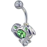 Light Green Crystal Dolphin Heart Dangle Belly Ring