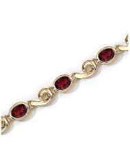 14K Yellow Gold Oval Garnet Bracelet by Jewelry Mountain