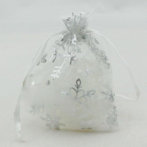 CYNDIE Silver Snowflake White Organza Wedding Favour Gift Bags Pouches 7x9 9x12 13x17cm 13*17cm(5''X7'') 10pcs