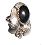 Long Sterling Silver and Genuine Black Onyx Leaf Ring Sz 6