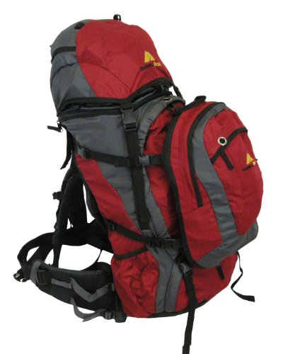 Voltij Outdoor Backpack with Detachable Daypack RED 55L + 10L