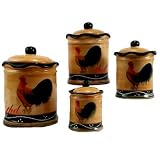 4PC CANISTER SET, COOKIE JAR COUNTRY ROOSTER DECOR