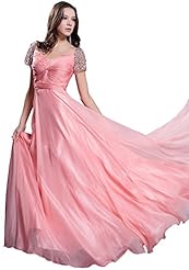 Chiffon Beaded Short Sleeves Evening Dress/Prom Dress 