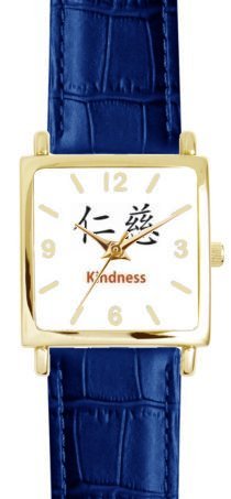 Kindness - Chinese Symbol - WATCHBUDDY® DELUXE GOLD TONE SQUARE CASE WATCH - Blue Strap - Large Size (Men
