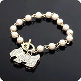 SWEET PUP Faux Pearl Pet Necklace with Handset Swarovski Crystal Pendnat for Dogs and Cats - Gold