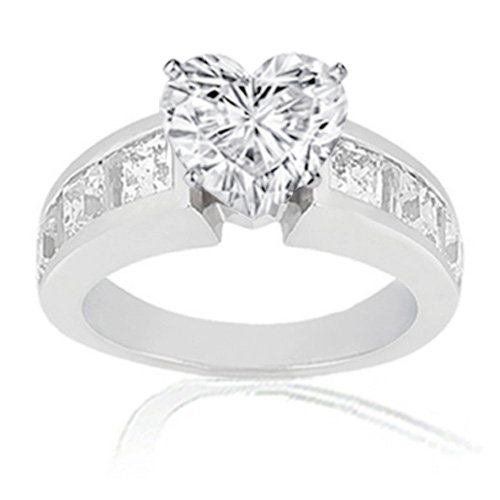 Heart Shaped Diamond W Princess Cut and Baguette Diamond Engagement Ring (1. 63 ) SI2 EGL...