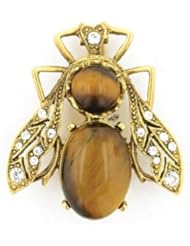 Royal Bee Tigers Eye Crystals and Gold Tone Pin Gold Plated