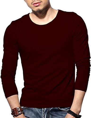 Niceclo Men's Basic Cotton Slim Fit Long Sleeve Shirt Large Burgundy