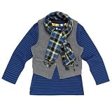 bluezoo-Boy's blue striped top with waistcoat and scarf-age 15-16