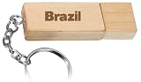Engraved Wooden USB Flash Drive 8 GB with chain - Engraved name Brazil