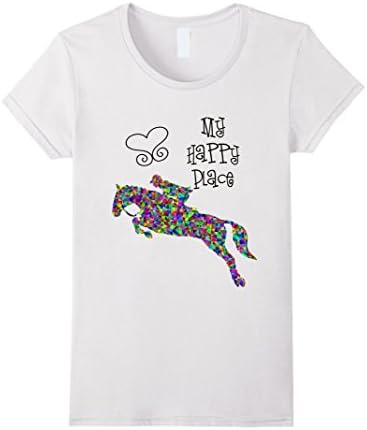 Women's Fun Horse Riding Equestrian Happy Place T-Shirt Small White