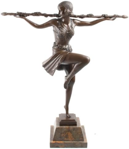 Large Hot Cast Bronze Art Deco Lady Statue Figure on Marble Base