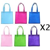 Bluecell 9" Assorted Colors Pack of 12 Small Non-woven Reusable Kids Carrying/ Shopping/Grocery Tote Bag for Wedding Favor/Gift /Party