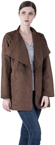 INFRON Women Spring Brown Open-Front Turn-Down Collar Jacket
