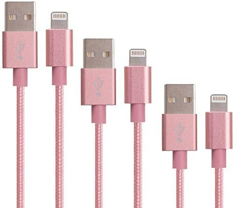 Aoneso 3PCS (3ft,6ft,10ft) Lightning Cable Tangle Free Nylon Braided 8pin to USB SYNC Cable Charger Cord for iPhone 6 6s 6 Plus 6s Plus 5s 5c 5, iPad Air Air2 Mini Mini2 4,iPod7 on iOS9(Rose Golden)