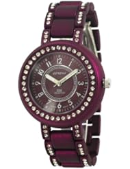 Geneva Womens Fashion Pearl Finish Watch in Purple with Clear Stones