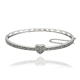 Sterling Silver Marcasite Heart Bangle Bracelet