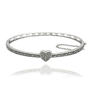 Sterling Silver Marcasite Heart Bangle Bracelet by