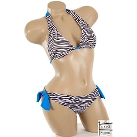 Sexy Trendy Cute Summer Zebra Print Striped Halter Top Adjustable Bikini Bathing Suit Swimsuit Swimwear
