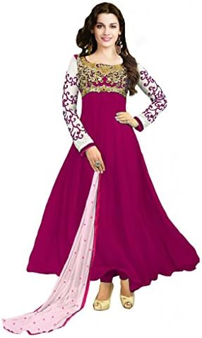 Suchi Women's Embroidered Pink Georgette Semi Stitched Party Wear Suit
