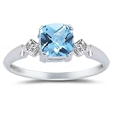 Cushion Cut Blue Topaz and Diamond Ring in White Gold