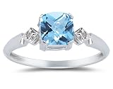 Cushion Cut Blue Topaz & Diamond Ring in White Gold