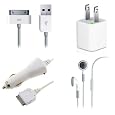 High Quality USB Cable + Wall + Car Charger + Hands Free for Apple iPod Touch Nano 1 2 3 4 First Second Third Fourth Generation - USA SHIPPED [TheOEMPlanet Titan Brand]