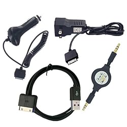 Skque Microsoft Zune 4GB / 8GB / 16GB / 30GB / 80GB / Zune HD 32GB / Zune HD 16GB Car Charger + Wall Charger + USB Data Cable + Audio Car Adatper Auxiliary Cable Bundle Kit Set