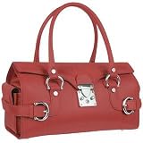 L.A.P.A. Horsebit Detail Leather Satchel Flap Bag Ruby Red