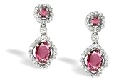 14K White Gold Genuine Oval Pink Tourmaline and Diamond Drop Earrings