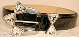 Leatherock Black Patent Leather Crystal Buckle Belt