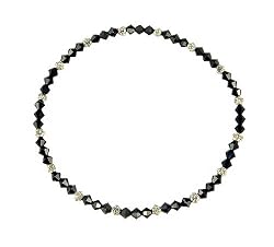 Anklet - A90 - Stretch - 4mm Swarovski (TM) Crystal and Heishi Beads - 8-1/2" for Smaller Ankles ~ Jet (Black)