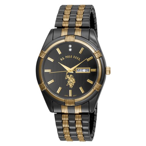 U.S. Polo Assn. Men's USC80047 Gun-Metal Day-Date Black Dial Dress Watch
