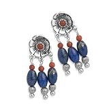 Silver Flower Lapis & Coral Earrings