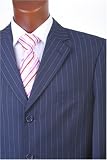 Men's Single Breasted 3 Button Navy Pinstripe Super 150's Dress Suit
