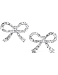 14k White Gold 1/5ct Diamond 3D-Shape Cute Bow Earrings