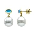 14K Yellow Gold Paspaley South Sea Cultured Pearl and London Blue Topaz Earrings - 11.00mm
