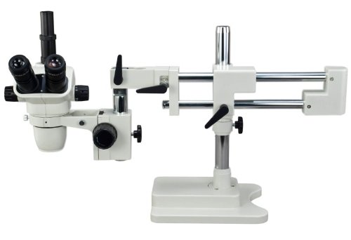 OMAX 6.7X-45X Simul-focal Zoom Dual-bar Boom Stand Trinocular Stereo Microscope