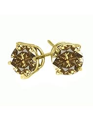1.00 Carat Brilliant Round Champagne Diamond Stud Earrings I3
