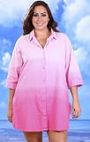 Club Z® Tickled Pink Plus Size Button Down Shirt Cover Up - Plus Size Swimwear Plus Size Swimsuit