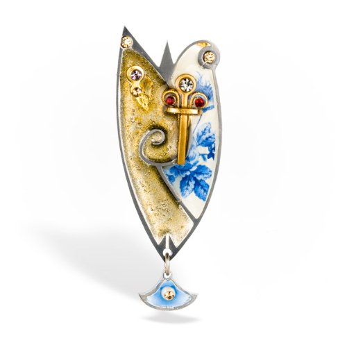 Gold and Blue Floral Crest Pin from the Artazia Collection #1303 GP OP