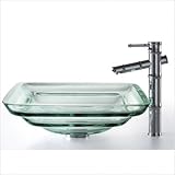 IMAGE OF Square Clear Oceania Glass Sink and Bamboo Faucet Faucet Finish: Chrome