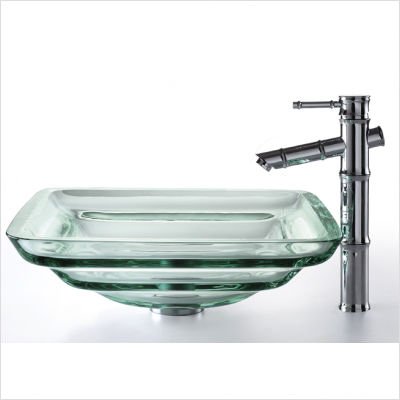 Square Clear Oceania Glass Sink and Bamboo Faucet Faucet Finish: Chrome