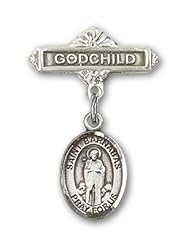 Sterling Silver Baby Badge with St. Barnabas Charm and Godchild Badge Pin