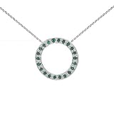 Sterling Silver May Birthstone Emerald Crystal Pave Circle Pendant on 16-18in Chain Necklace